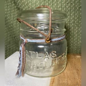 Vintage Atlas Wholefruit Jar Pint Sized with Wire Bail and Wide Mouth Glass Lid